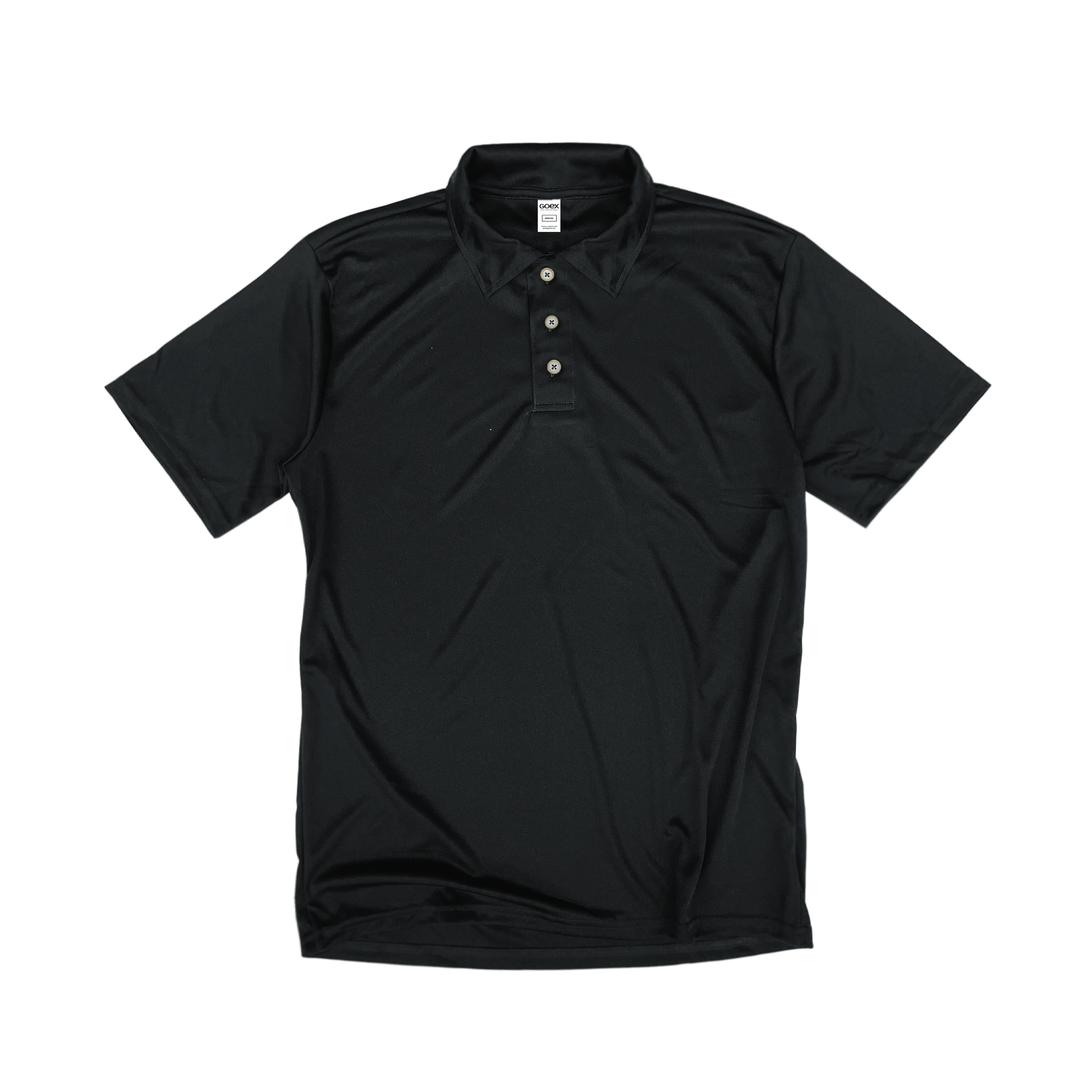 Front Flat Lay of GOEX Unisex and Men's Eco Poly Polo in Black