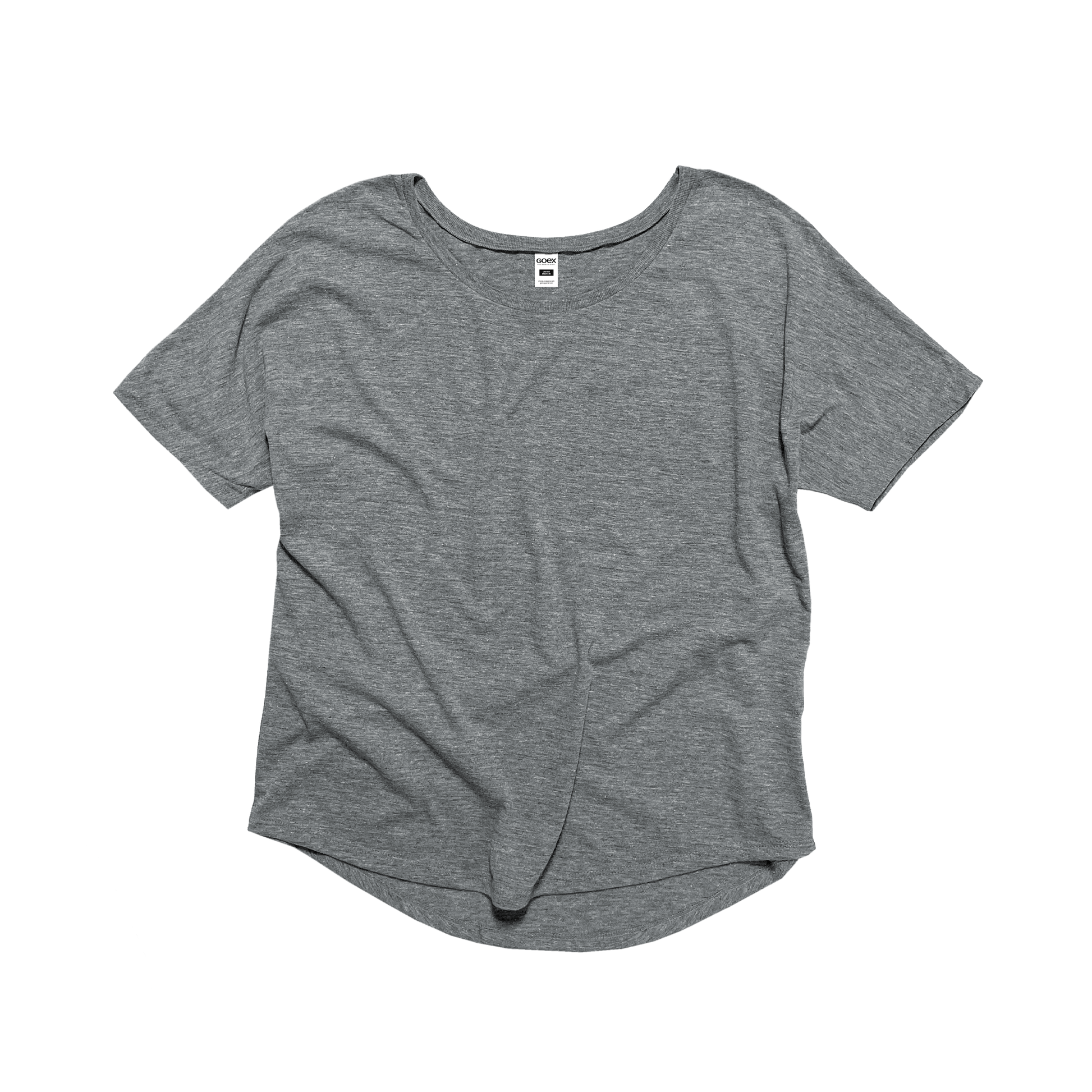 Front Flat Lay of GOEX Ladies Eco Triblend Flowy Tee in Heather Grey