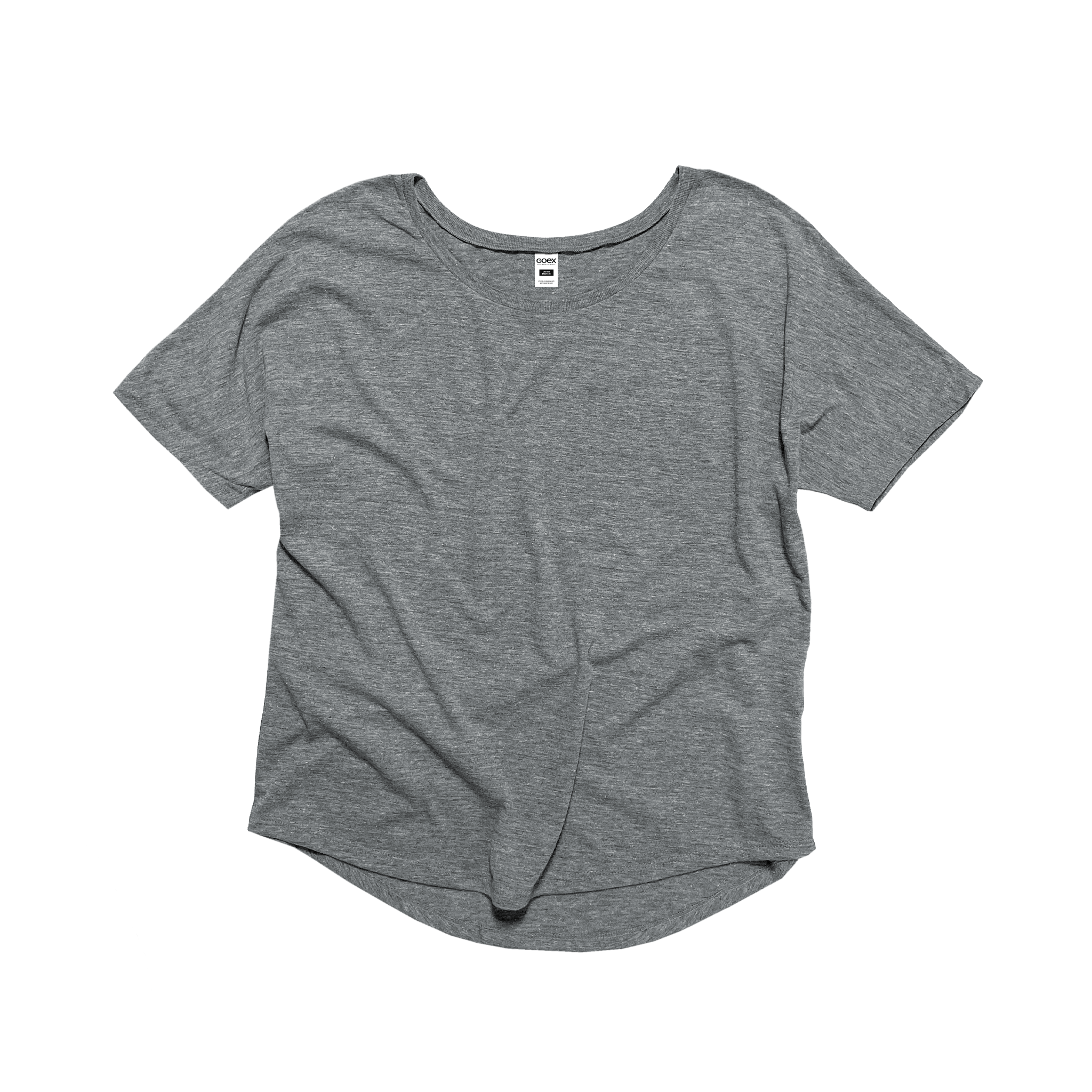Front Flat Lay of GOEX Ladies Eco Triblend Flowy Tee in Heather Grey