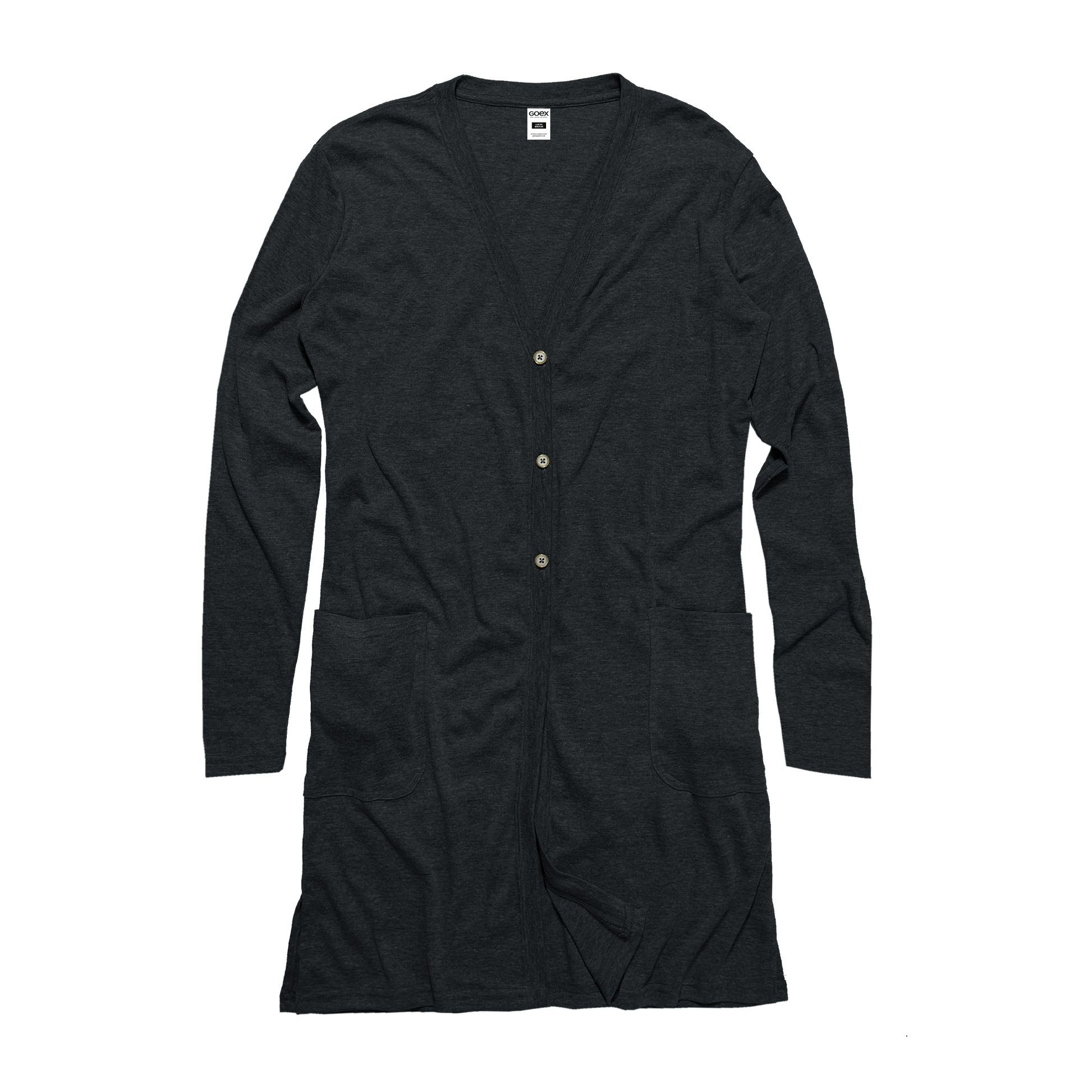 Front Flat Lay of GOEX Ladies Eco Triblend Rib Cardigan in Charcoal
