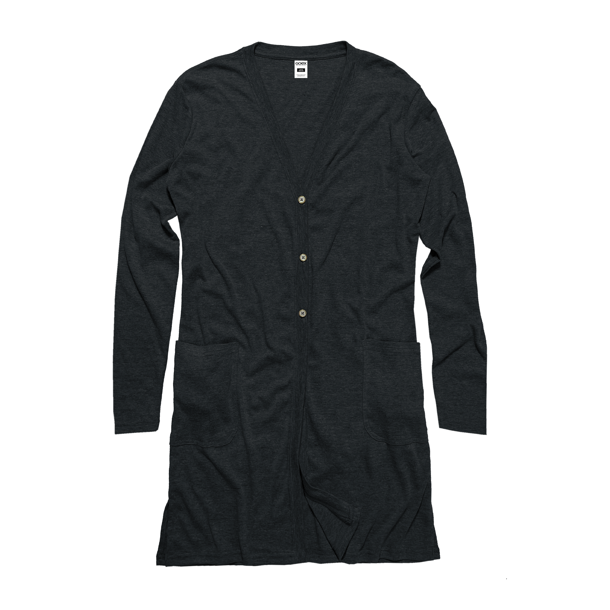 Front Flat Lay of GOEX Ladies Eco Triblend Rib Cardigan in Charcoal