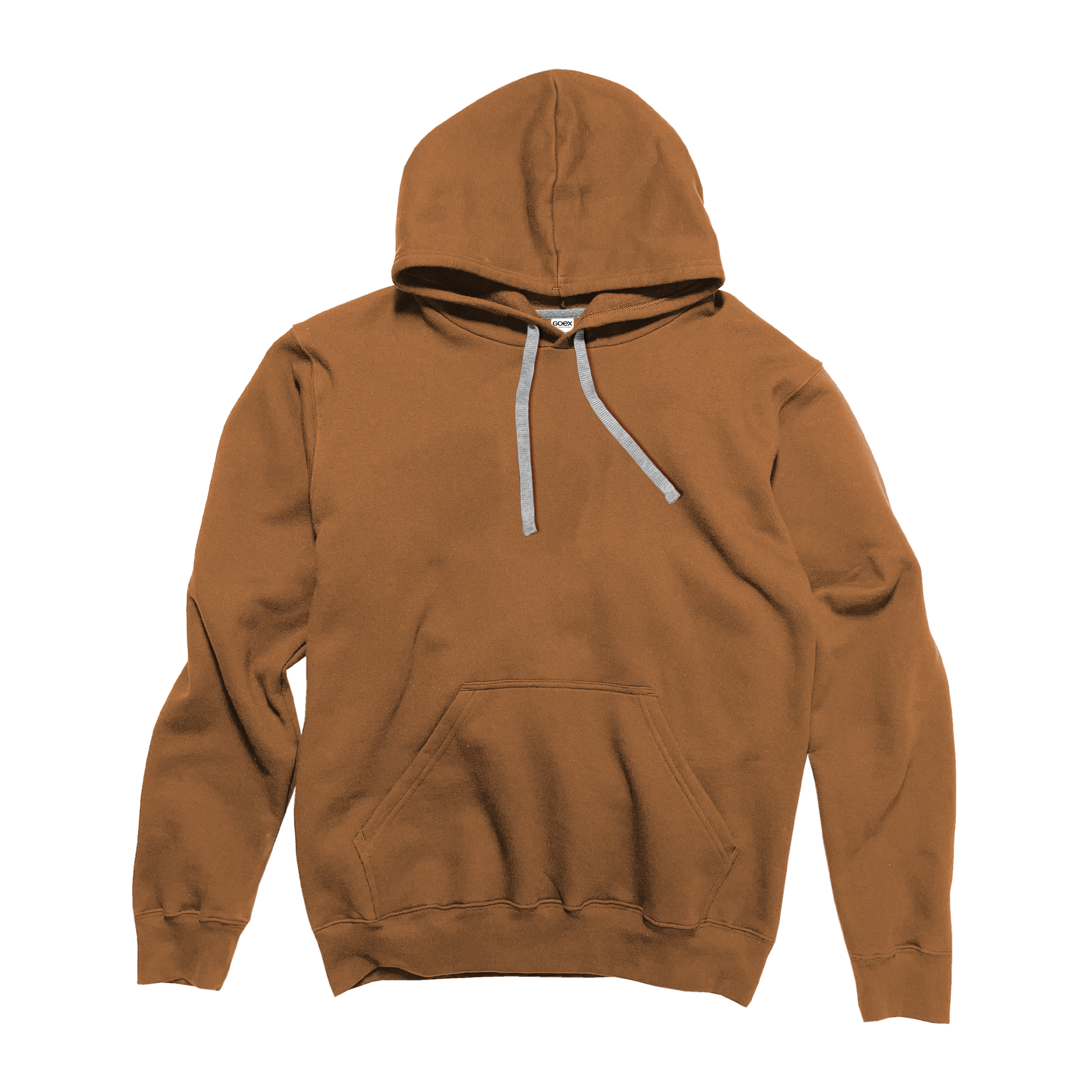 Front Flat Lay of GOEX Unisex and Men's Fleece Hoodie in Camel