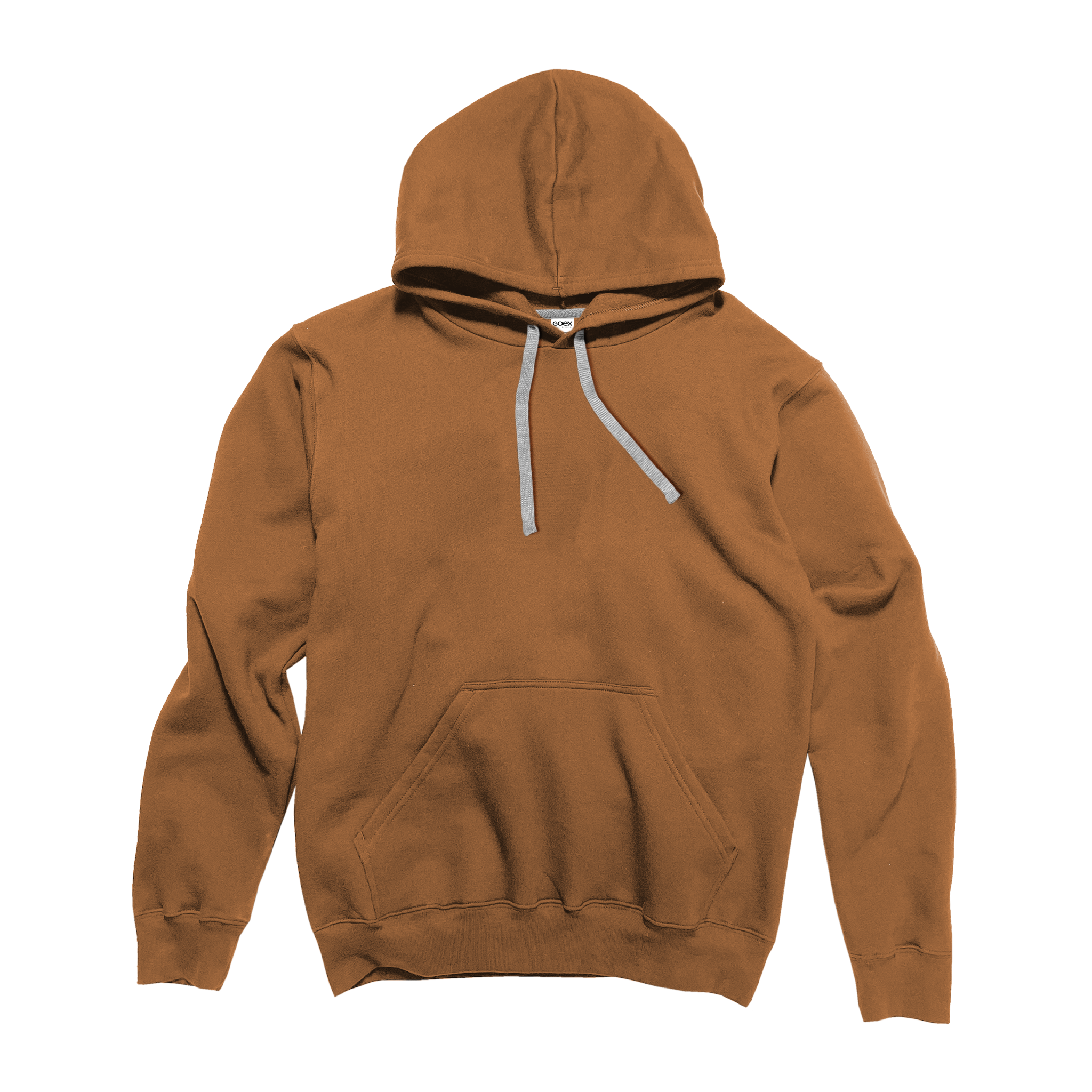 Front Flat Lay of GOEX Unisex and Men's Fleece Hoodie in Camel