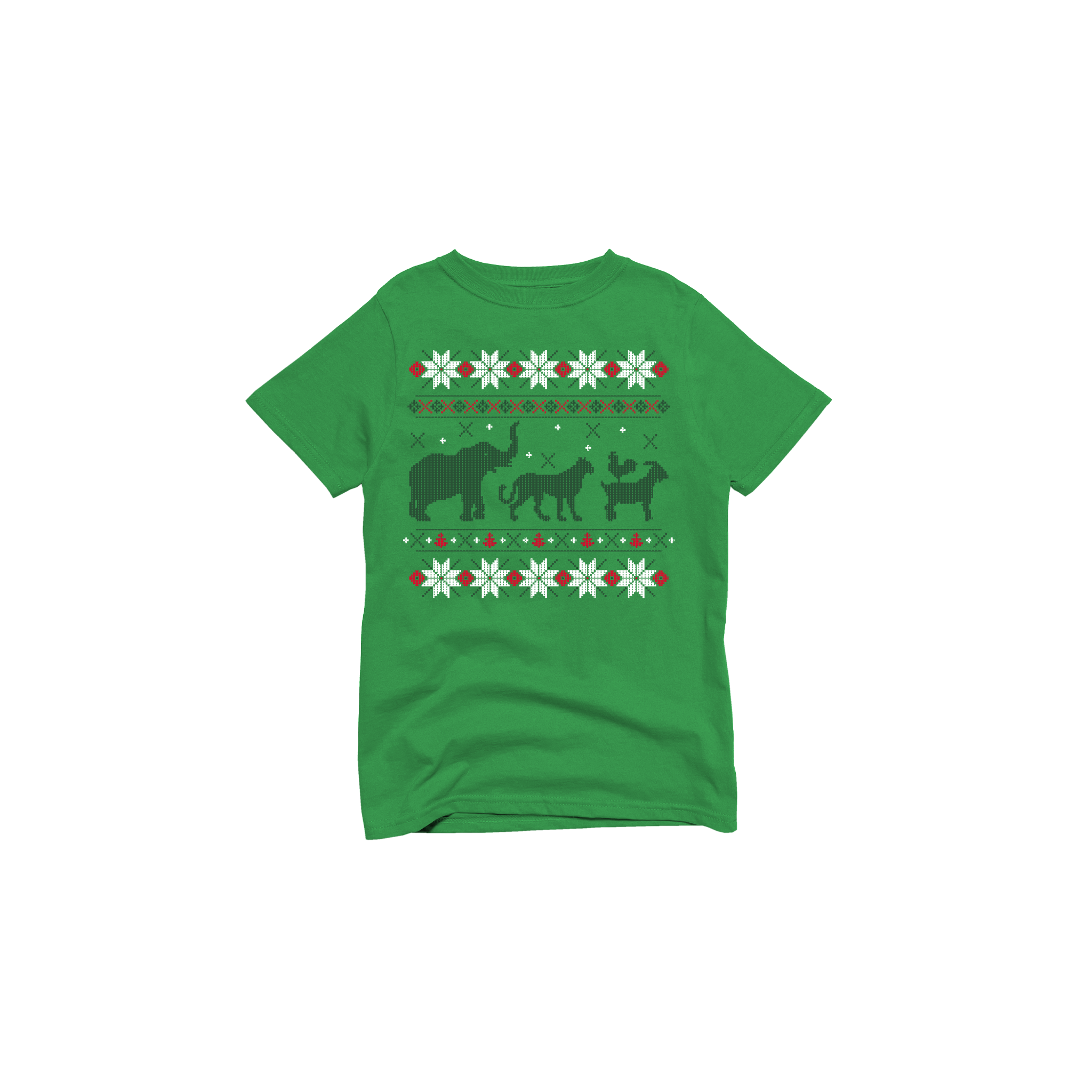 Flat Lay of GOEX Youth Animal Sweater Graphic Tee in Kelly Green