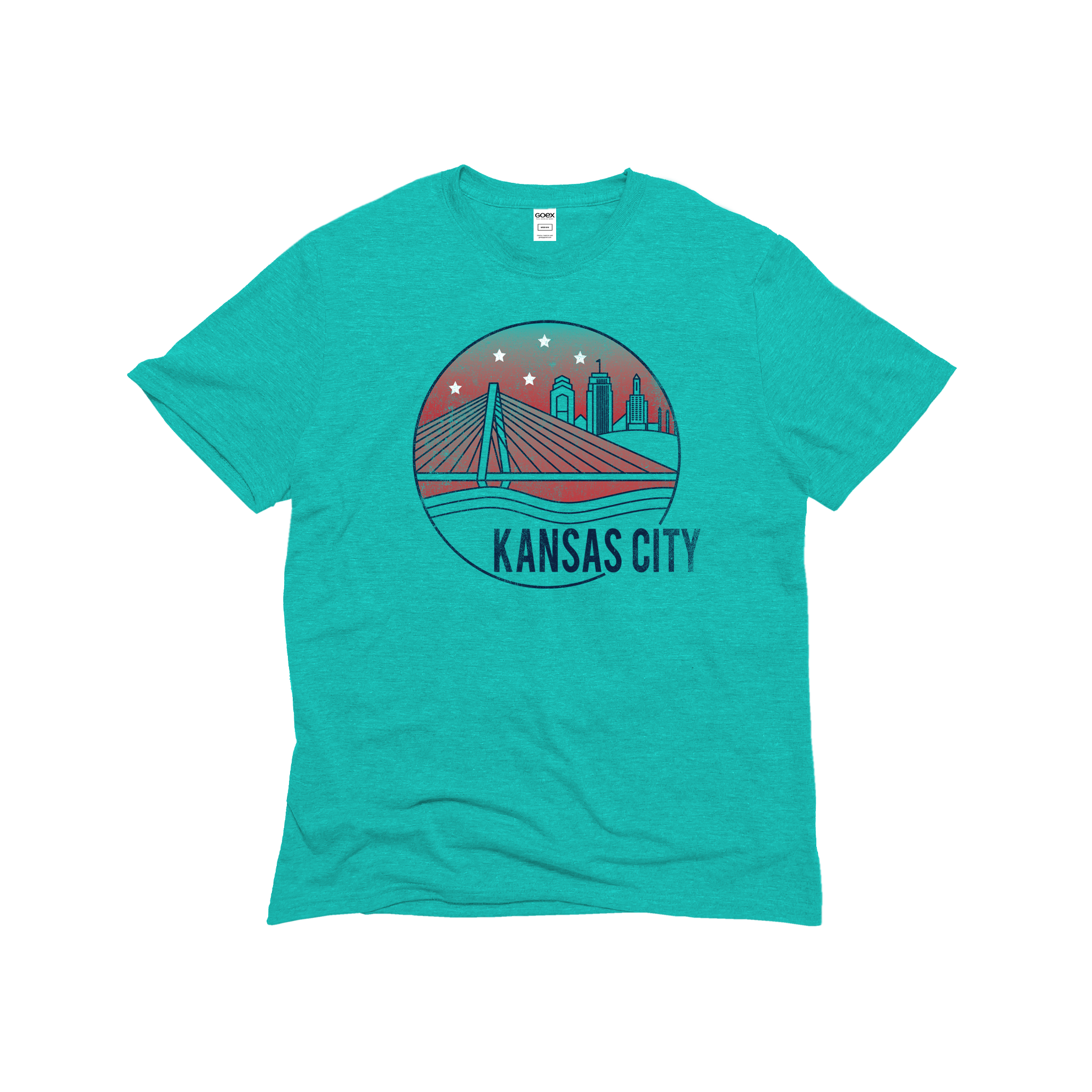 Flat Lay of GOEX Unisex and Men's KC Riverfront Eco Triblend Graphic Tee in Teal