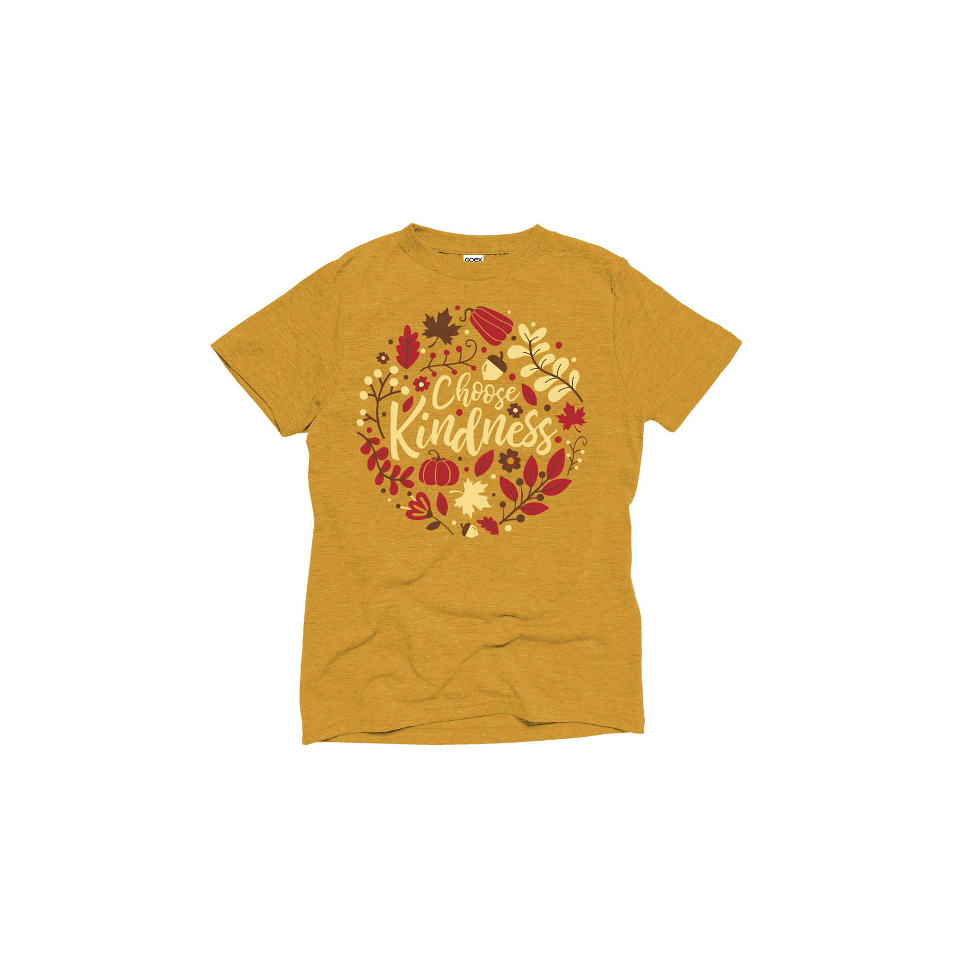 Flat Lay of GOEX Youth Choose Kindness Eco Triblend Graphic Tee in Mustard