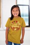 Girl Model wearing GOEX Youth Choose Kindness Eco Triblend Graphic Tee in Mustard