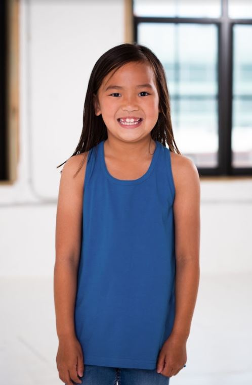 Girl Model wearing GOEX Youth Cotton Tank in Royal