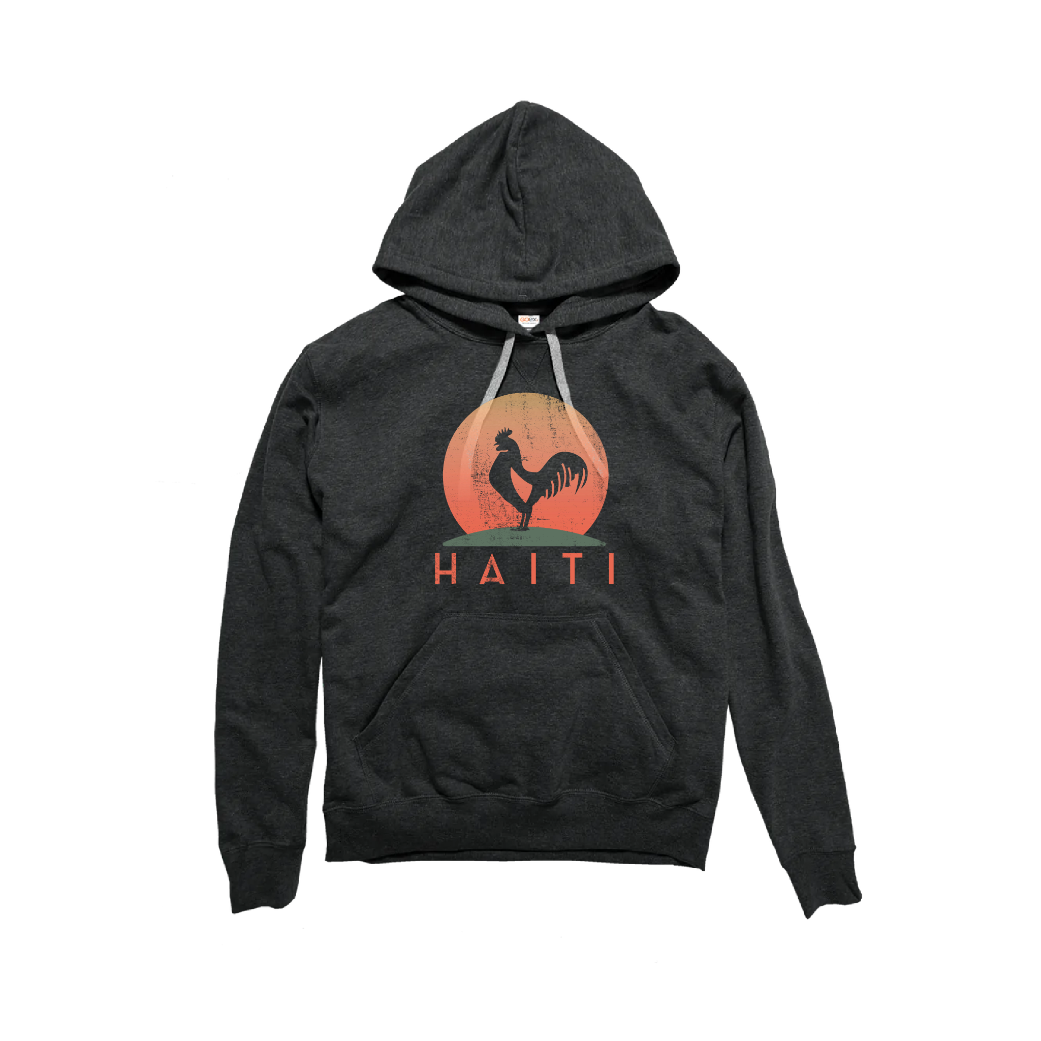 Flat Lay of GOEX Unisex and Men's Haiti Rooster Fleece Hoodie in Charcoal