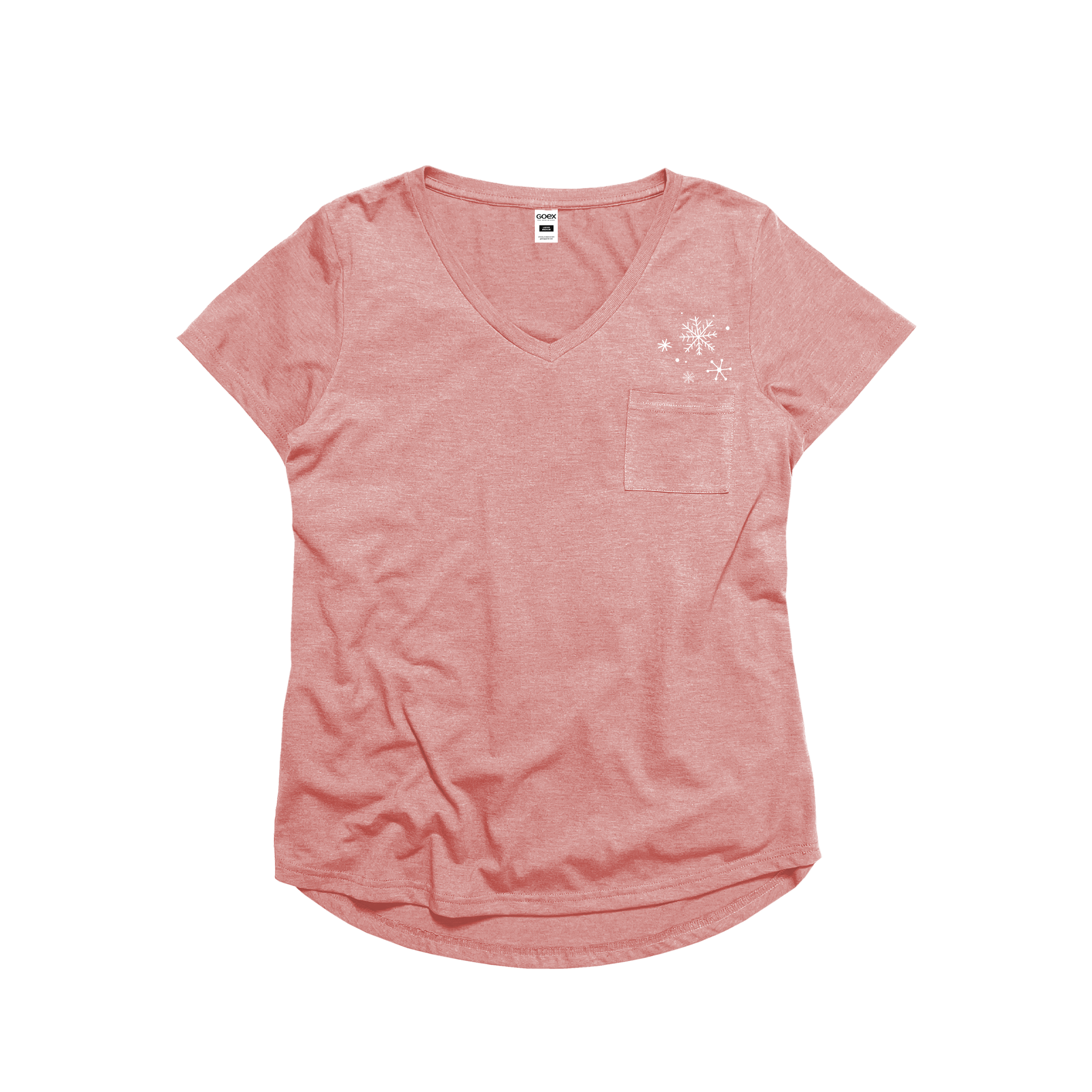Flat Lay of GOEX Ladies Snowflake Eco Triblend Graphic Tee in Rose
