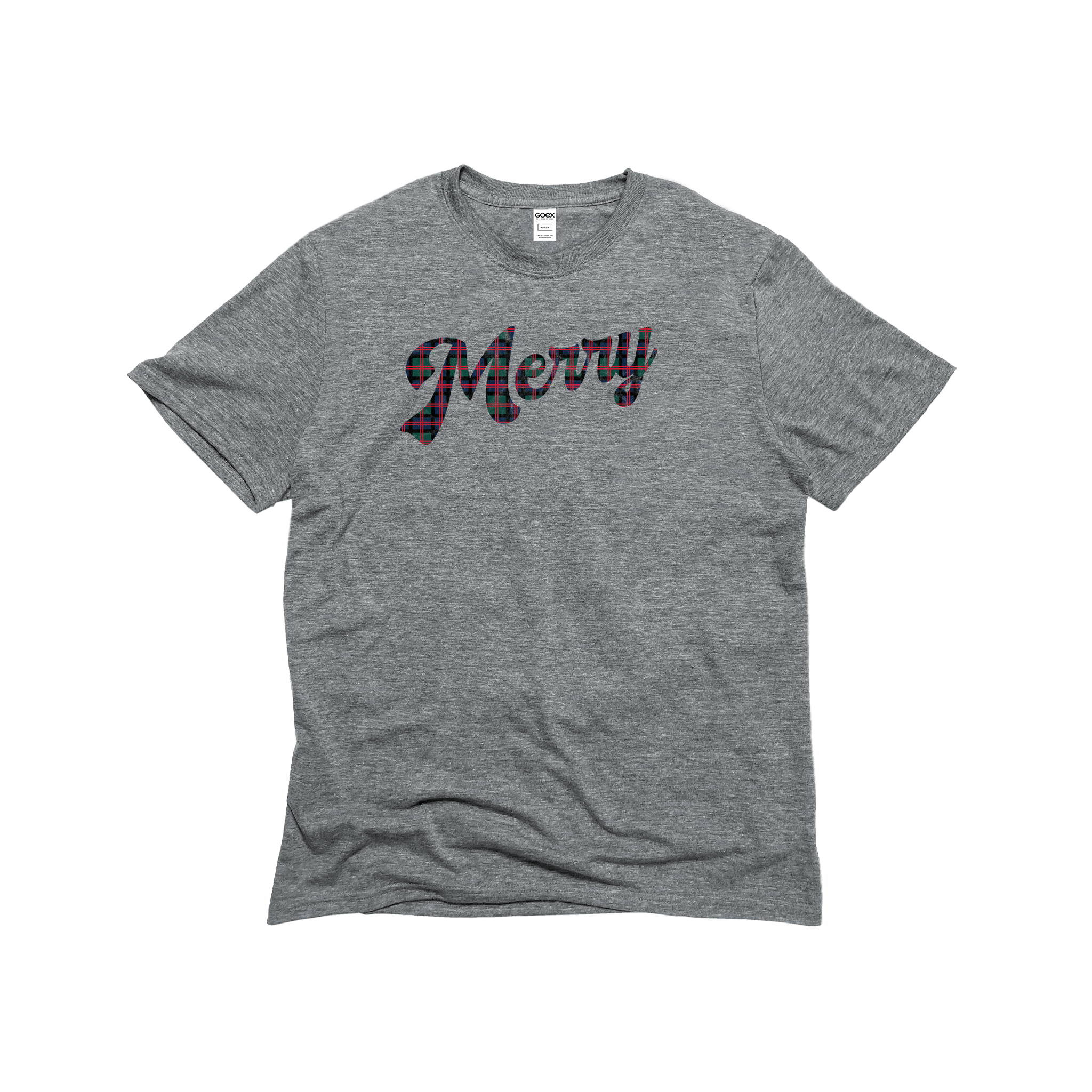 Flat Lay of GOEX Unisex and Men's Merry Eco Triblend Graphic Tee in Heather Grey