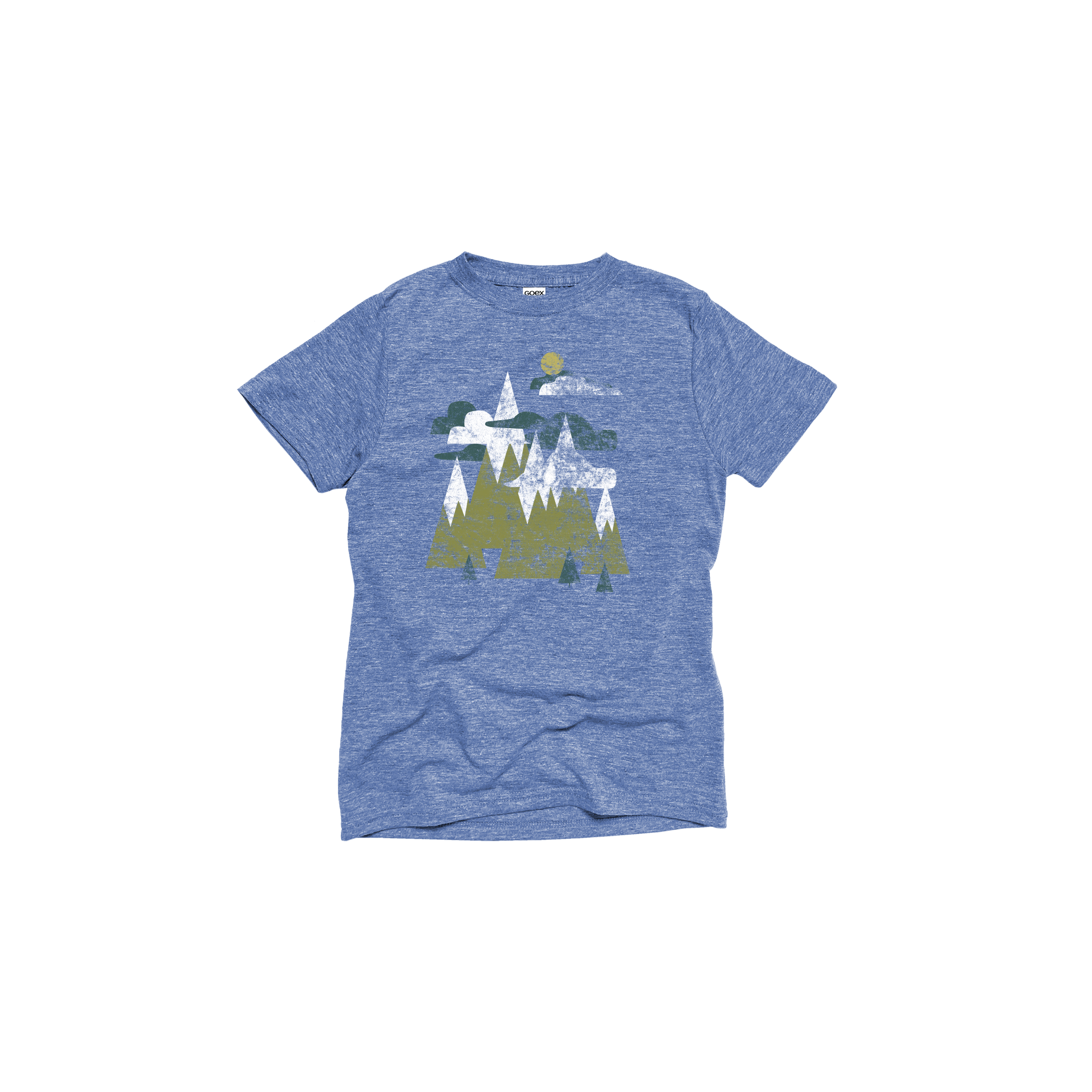 Flat Lay of GOEX Youth Mountains Eco Triblend Graphic Tee in Light Blue