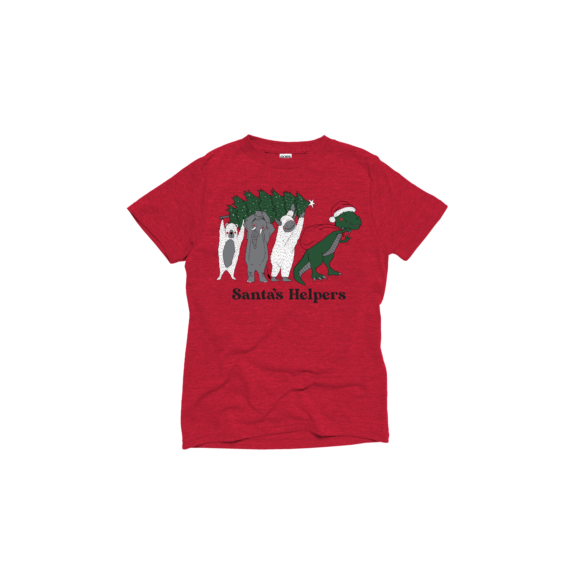 Flat Lay of GOEX Youth Santa's Helpers Eco Triblend Graphic Tee in Red