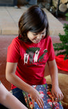 Boy Model wearing GOEX Youth Santa's Helpers Eco Triblend Graphic Tee in Red