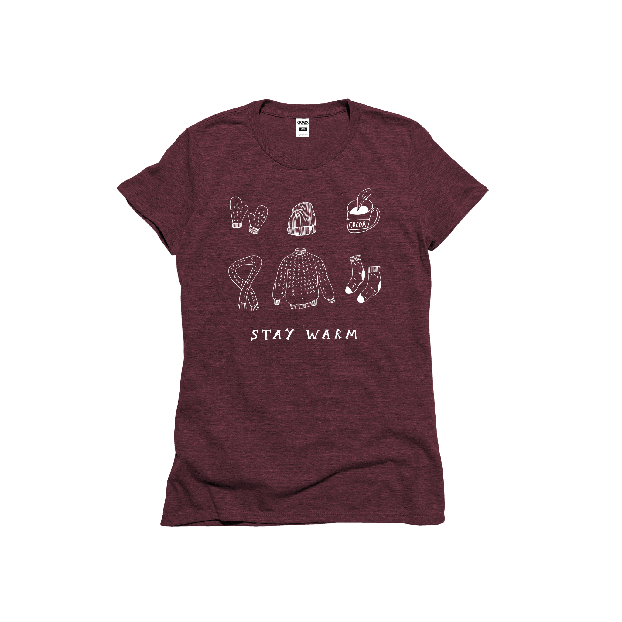 Flat Lay of GOEX Ladies Stay Warm Eco Triblend Graphic Tee in Wine