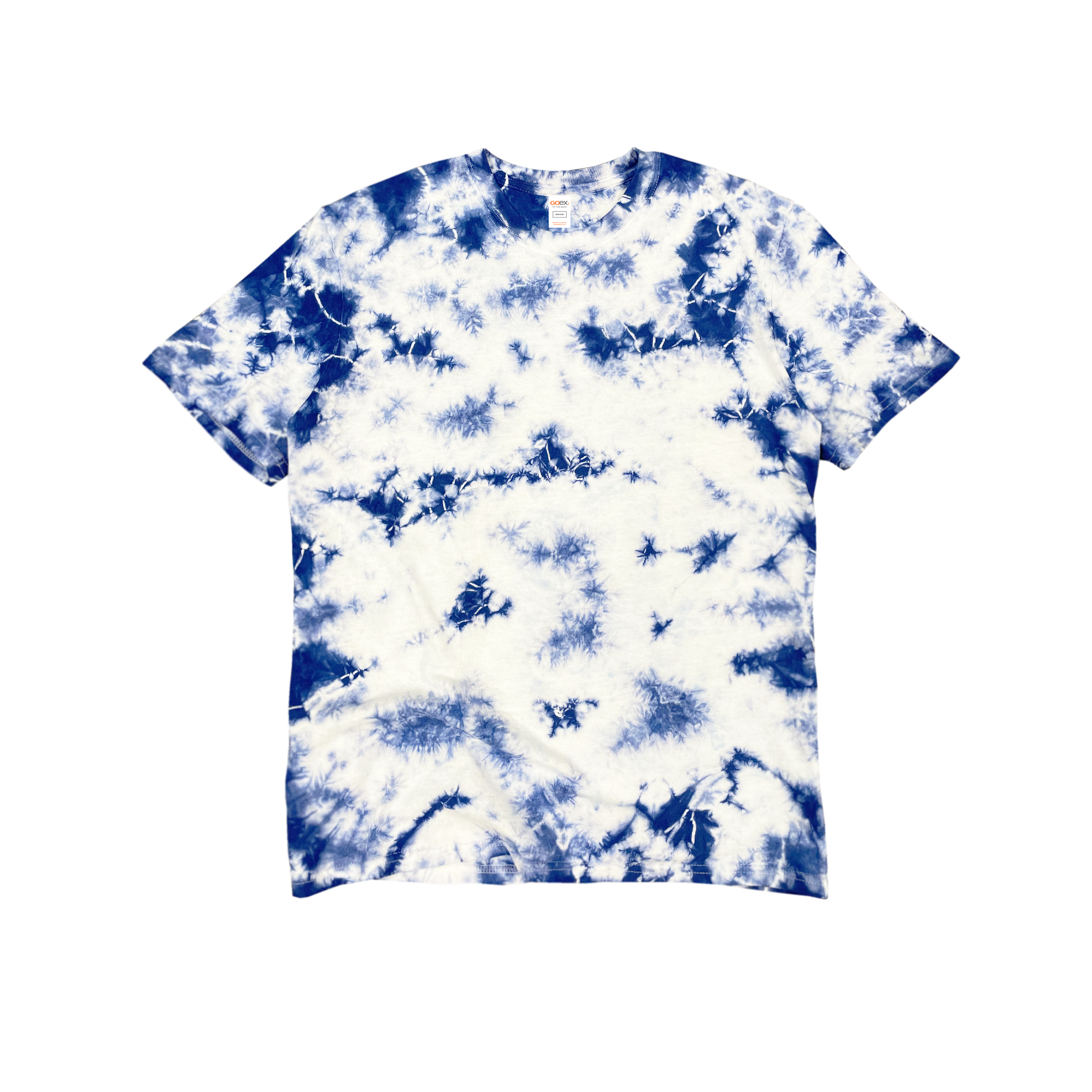 Flat Lay of GOEX Unisex and Men's Tie Dye Standard Cotton Tee in Royal/White