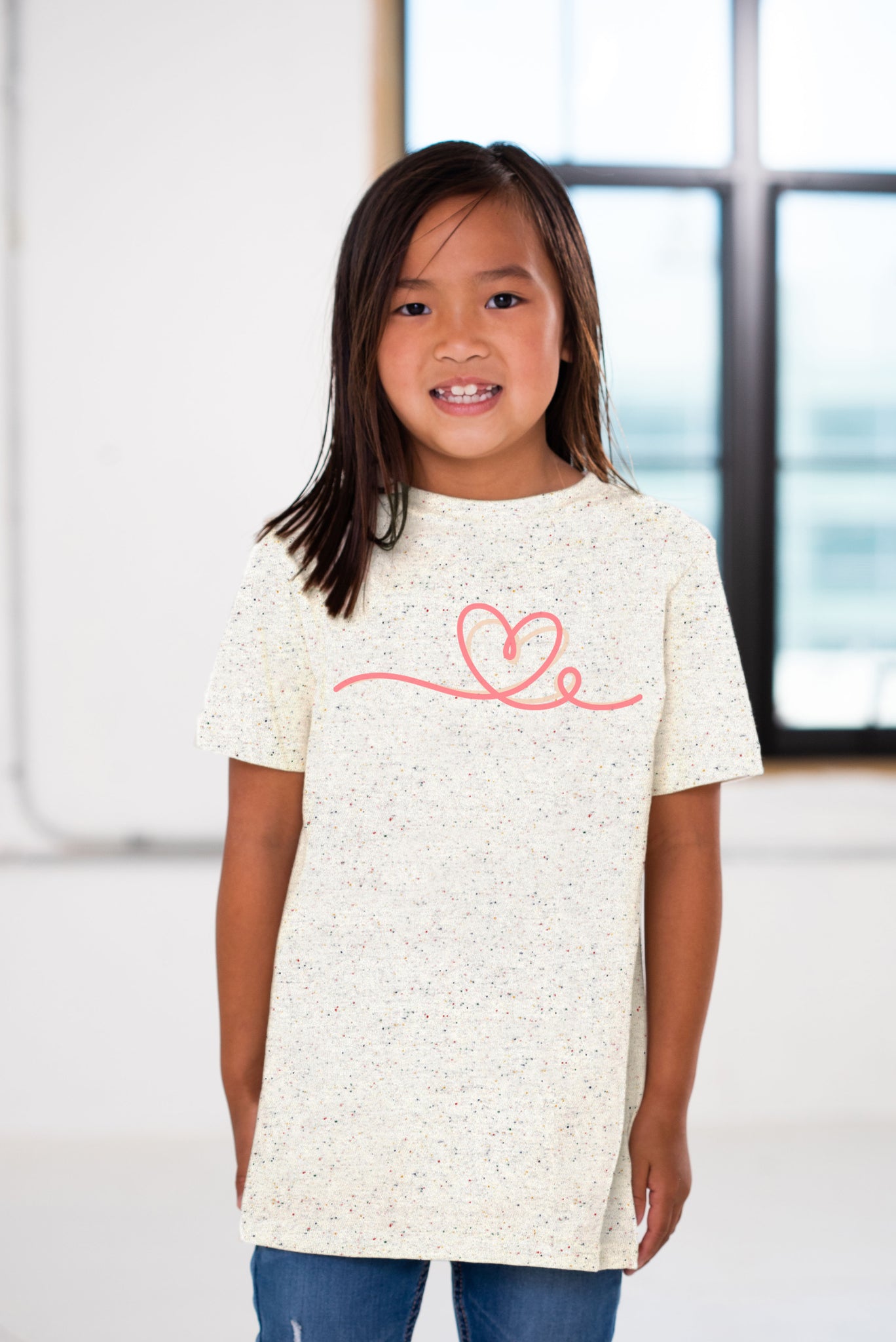 Girl Model wearing Youth Threads of Love Graphic Tee in Funfetti